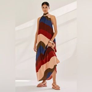 Anthropologie Colorblocked Halter Maxi Dress